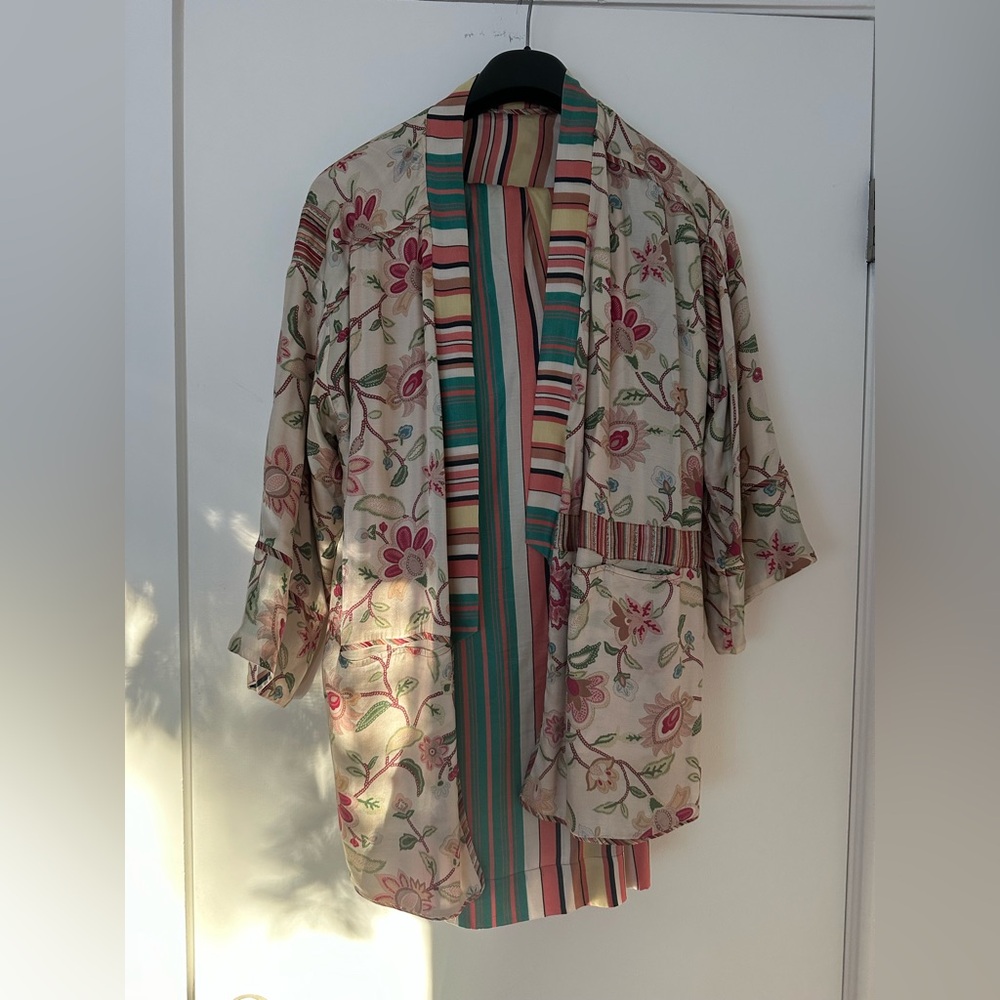 Burning Torch 100% Silk Reversible Jacket & Wide-Leg Pants Set – XXS
